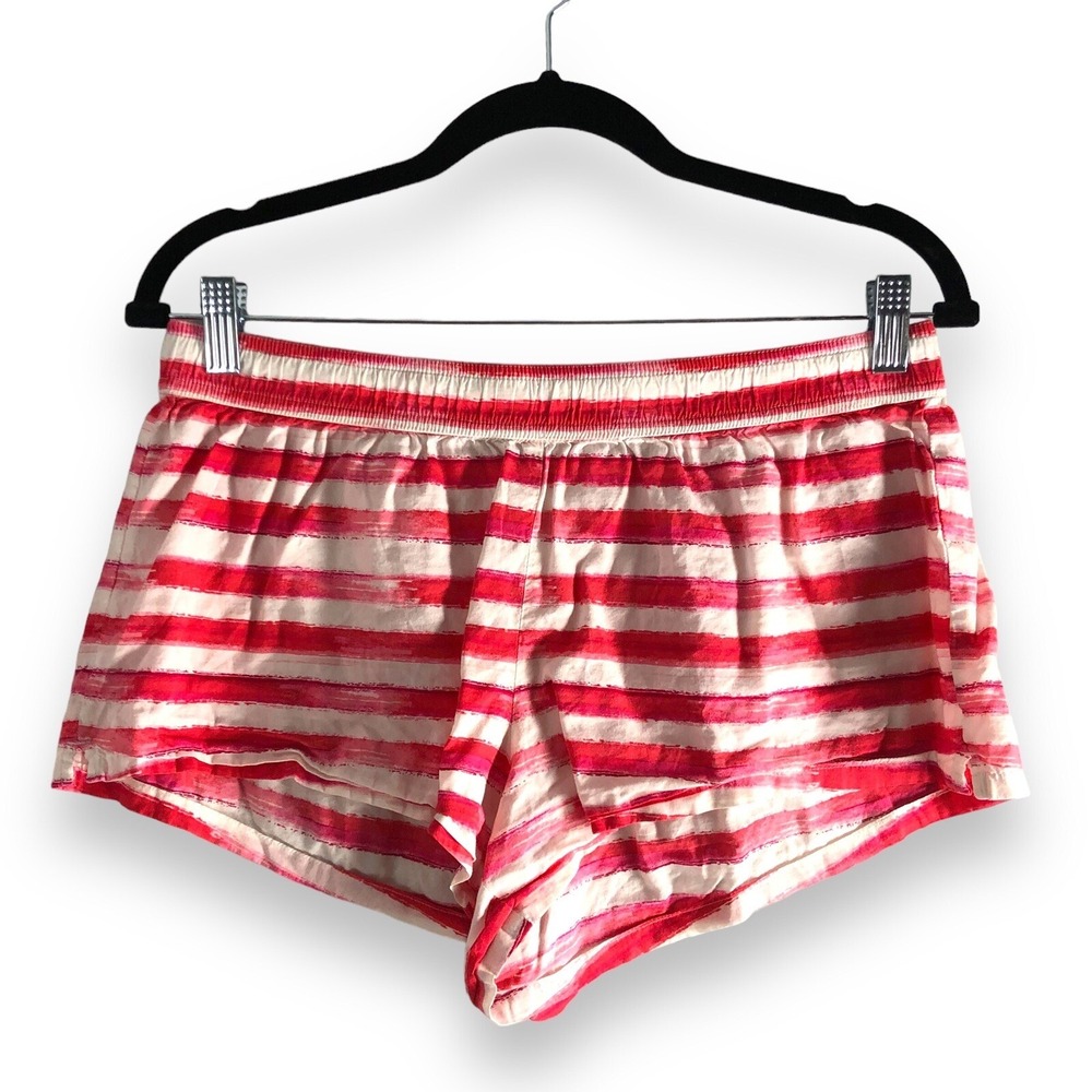Victoria's Secret Womens Size Medium Pajama Shorts Red Pink Paint Stripes Comfy